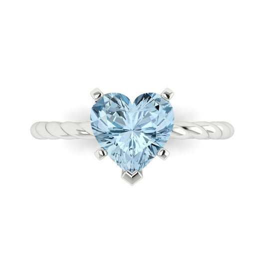 2 cttw Zirconia Simulated Blue Diamond Solitaire  Engagement Ring - Solid White Gold (VVS1, Heart Cut,8mm)