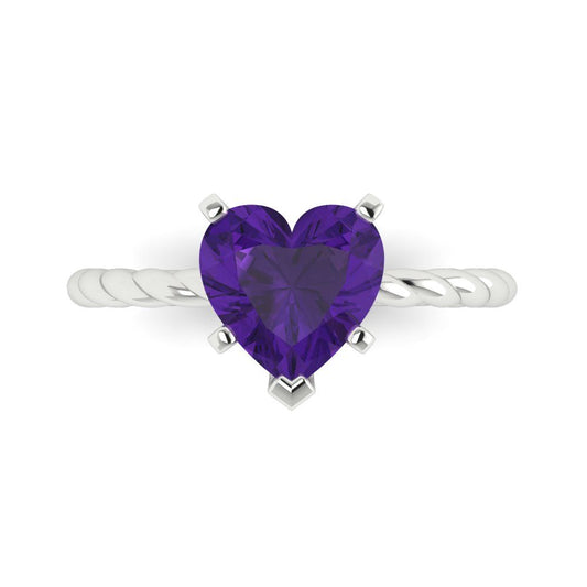 2 cttw Natural Amethyst Solitaire  Engagement Ring - Solid White Gold (VVS1, Heart Cut,8mm)