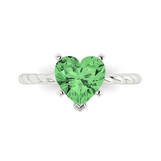 2 cttw Zirconia Simulated Green Diamond Solitaire  Engagement Ring - Solid White Gold (VVS1, Heart Cut,8mm)