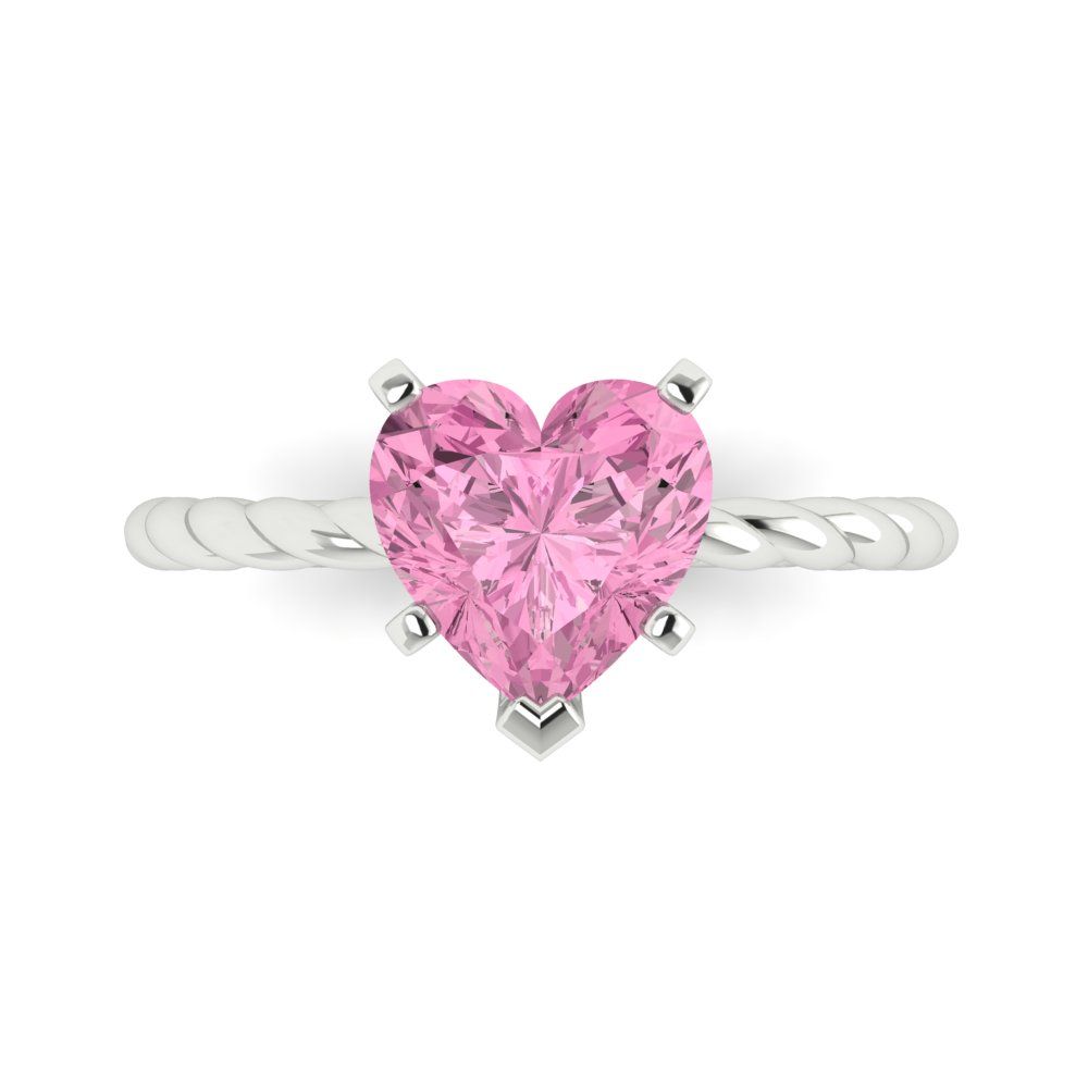 2 cttw Zirconia Simulated Pink Diamond Solitaire  Engagement Ring - Solid Gold (VVS1, Heart Cut,8mm)