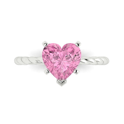 2 cttw Zirconia Simulated Pink Diamond Solitaire  Engagement Ring - Solid Gold (VVS1, Heart Cut,8mm)