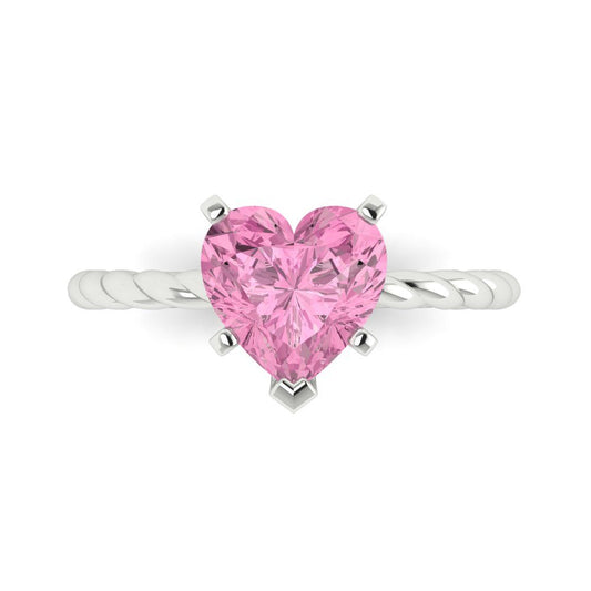 2 cttw Zirconia Simulated Pink Diamond Solitaire  Engagement Ring - Solid White Gold (VVS1, Heart Cut,8mm)