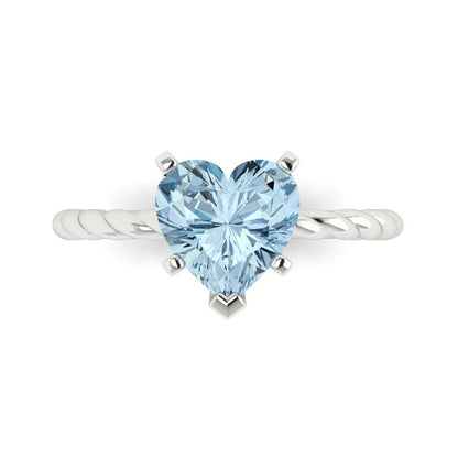 2 cttw Natural Sky Blue Topaz Solitaire  Engagement Ring - Solid Gold (Heart Cut,8mm)