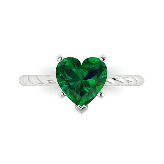 2 cttw Simulated Emerald Solitaire  Engagement Ring - Solid White Gold (VVS1, Heart Cut,8mm)