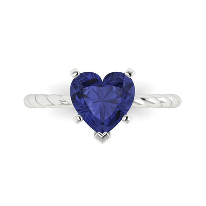 2 cttw Simulated Tanzanite Solitaire  Engagement Ring - Solid Gold (Heart Cut,8mm)