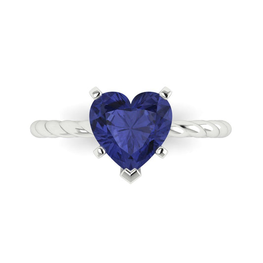2 cttw Simulated Tanzanite Solitaire  Engagement Ring - Solid White Gold (VVS1, Heart Cut,8mm)