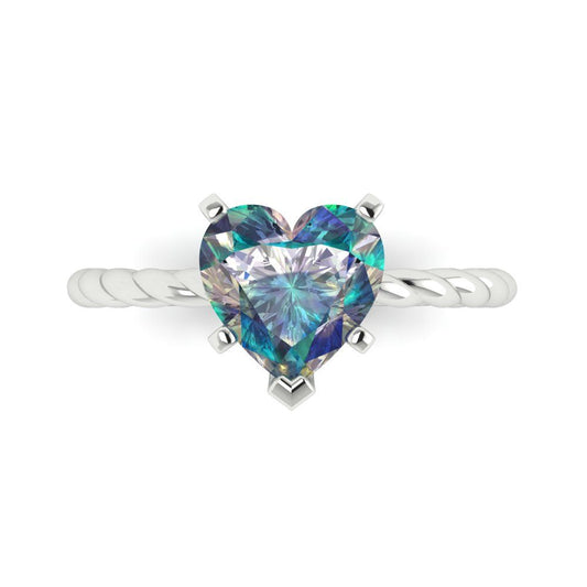 2 cttw Blue Moissanite Solitaire  Engagement Ring - Solid White Gold (VVS1, Heart Cut,8mm)