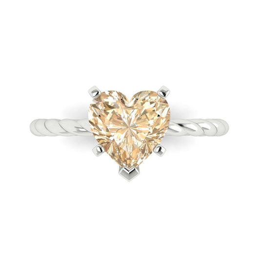 2 cttw Natural Morganite Solitaire  Engagement Ring - Solid White Gold (VVS1, Heart Cut,8mm)