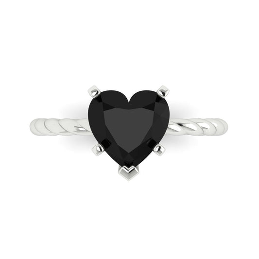 2 cttw Natural Onyx Solitaire  Engagement Ring - Solid White Gold (VVS1, Heart Cut,8mm)