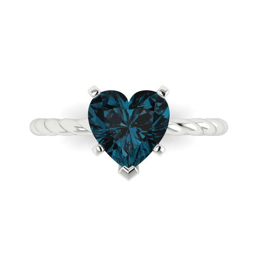 2 cttw Natural London Blue Topaz Solitaire  Engagement Ring - Solid White Gold (VVS1, Heart Cut,8mm)