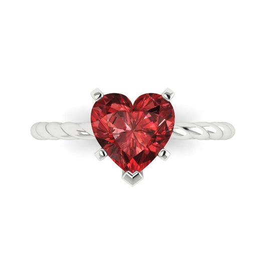 2 cttw Natural Garnet Solitaire  Engagement Ring - Solid White Gold (VVS1, Heart Cut,8mm)