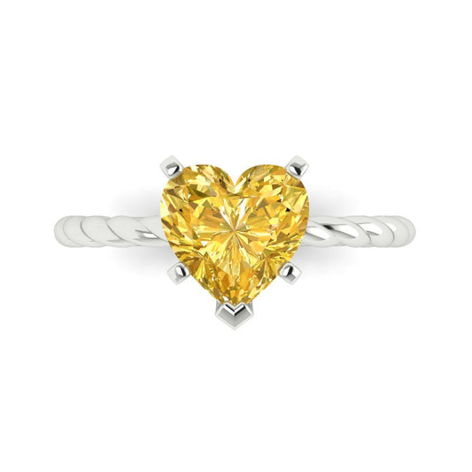 2 cttw Zirconia Simulated Yellow Diamond Solitaire  Engagement Ring - Solid White Gold (VVS1, Heart Cut,8mm)