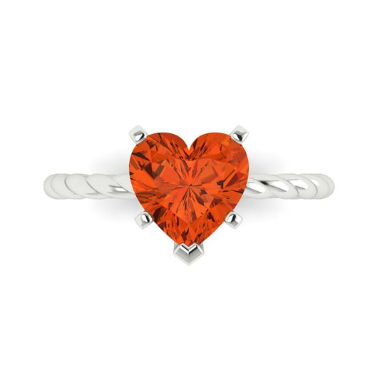 2 cttw Zirconia Simulated Red Diamond Solitaire  Engagement Ring - Solid White Gold (VVS1, Heart Cut,8mm)