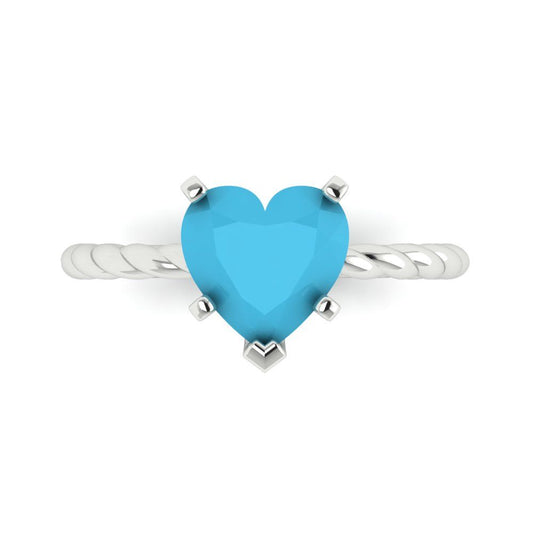 2 cttw Simulated Turquoise Solitaire  Engagement Ring - Solid White Gold (VVS1, Heart Cut,8mm)