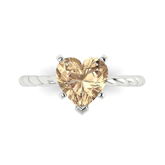 2 cttw Yellow Moissanite Solitaire  Engagement Ring - Solid White Gold (VVS1, Heart Cut,8mm)