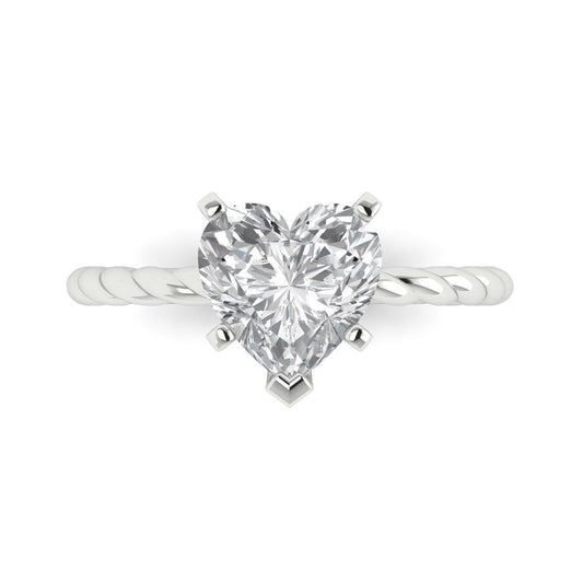 2 cttw Moissanite Solitaire  Engagement Ring - Solid White Gold (VVS1, Heart Cut,8mm)