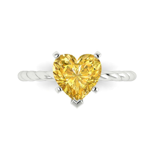 2 cttw Natural Citrine Solitaire  Engagement Ring - Solid White Gold (VVS1, Heart Cut,8mm)