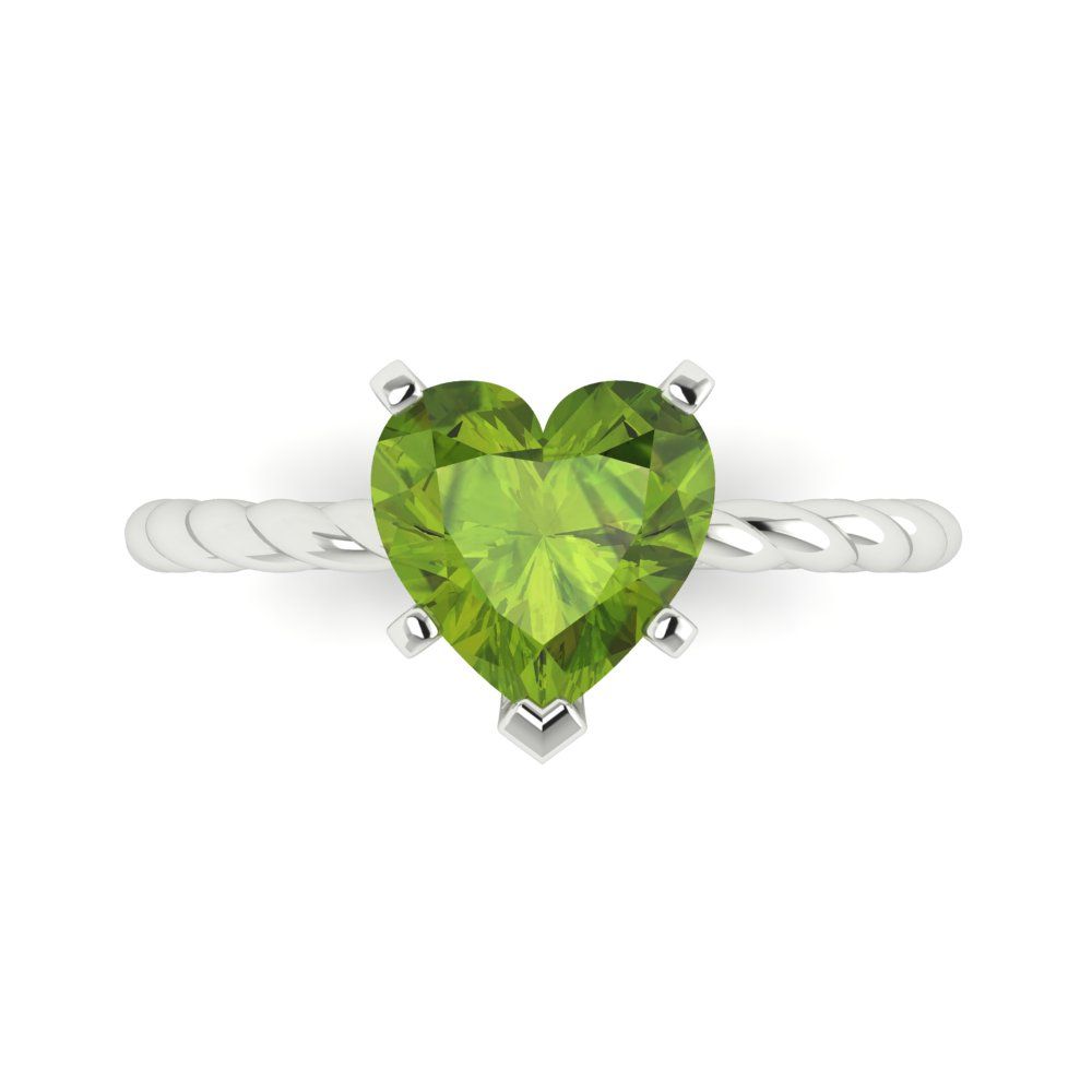 2 cttw Natural Peridot Solitaire  Engagement Ring - Solid Gold (Heart Cut,8mm)