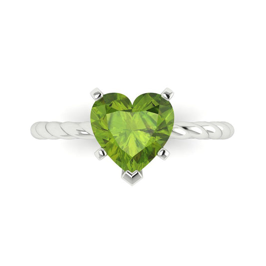 2 cttw Natural Peridot Solitaire  Engagement Ring - Solid White Gold (VVS1, Heart Cut,8mm)