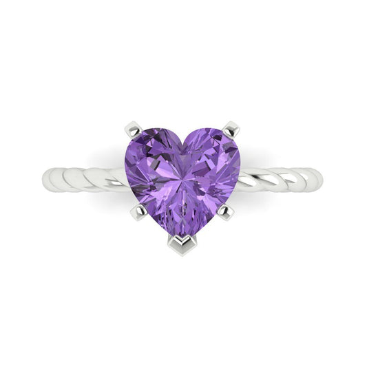 2 cttw Simulated Alexandrite Solitaire  Engagement Ring - Solid White Gold (VVS1, Heart Cut,8mm)
