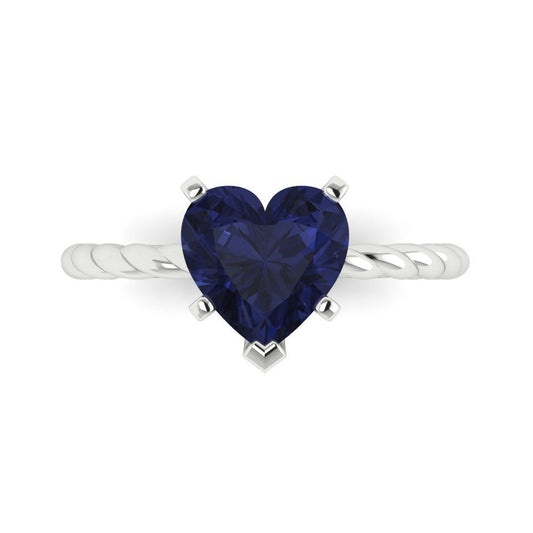 2 cttw Simulated Blue Sapphire Solitaire  Engagement Ring - Solid White Gold (VVS1, Heart Cut,8mm)
