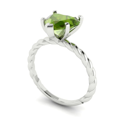2 cttw Natural Peridot Solitaire  Engagement Ring - Solid Gold (Heart Cut,8mm)