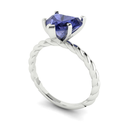 2 cttw Simulated Tanzanite Solitaire  Engagement Ring - Solid Gold (Heart Cut,8mm)