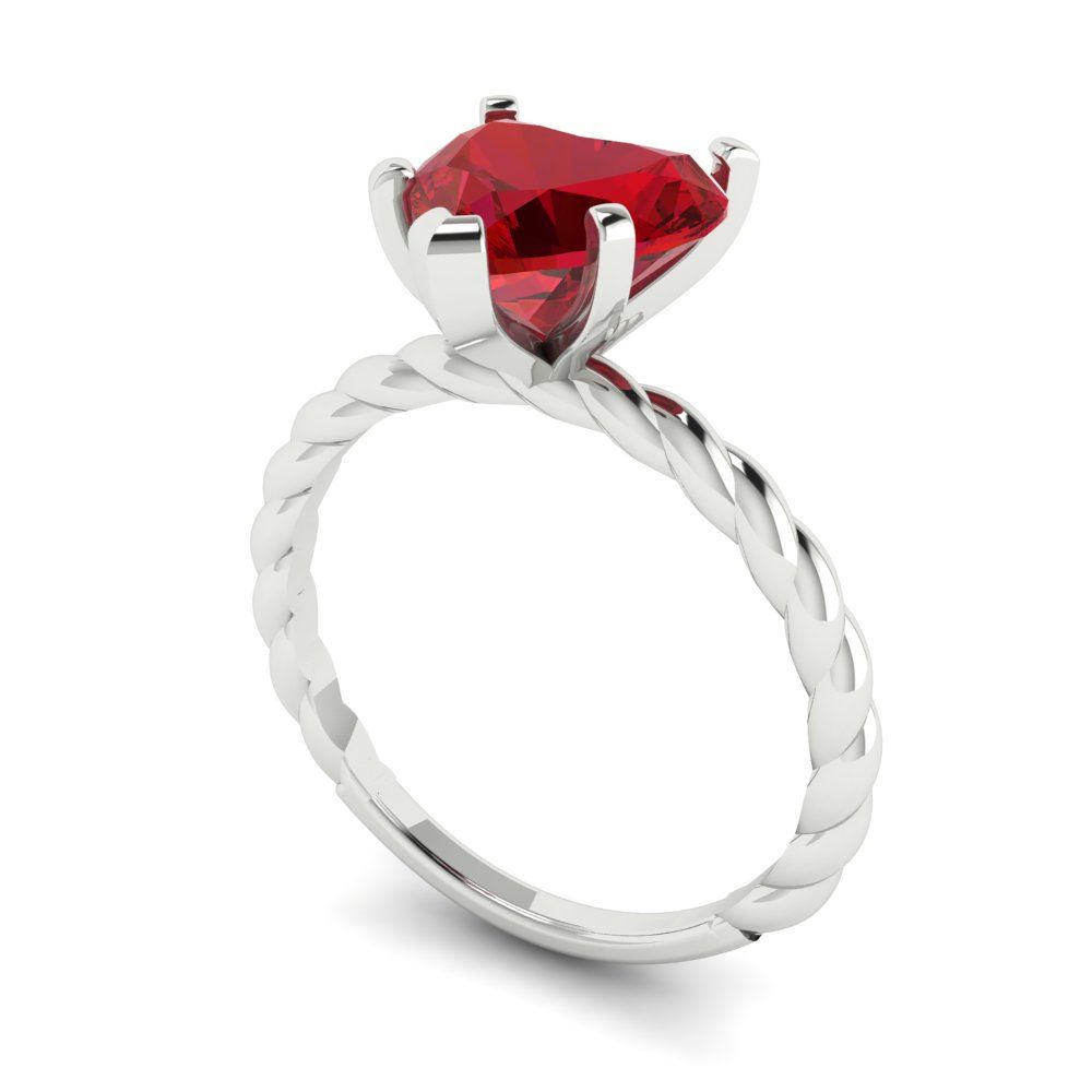2 cttw Simulated Ruby Solitaire  Engagement Ring - Solid Gold (Heart Cut,8mm)