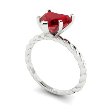 2 cttw Simulated Ruby Solitaire  Engagement Ring - Solid Gold (Heart Cut,8mm)