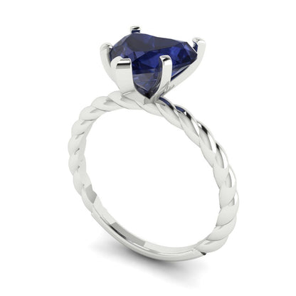 2 cttw Simulated Blue Sapphire Solitaire  Engagement Ring - Solid Gold (Heart Cut,8mm)