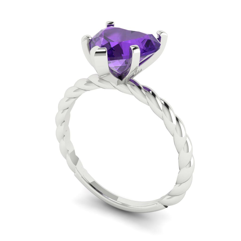 2 cttw Natural Amethyst Solitaire  Engagement Ring - Solid Gold (Heart Cut,8mm)