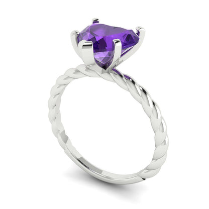2 cttw Natural Amethyst Solitaire  Engagement Ring - Solid Gold (Heart Cut,8mm)