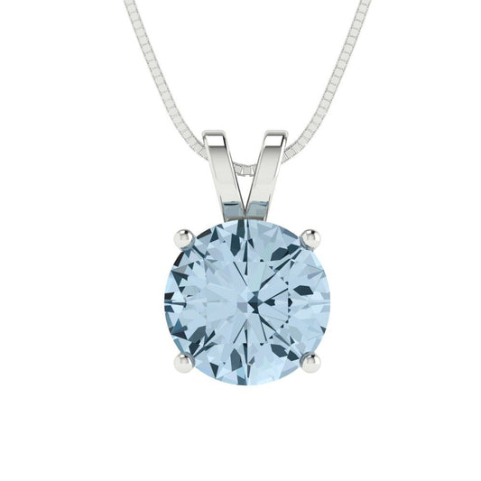 2.5 tcw Necklace Pendant - 14K White Gold Round Cut Solitaire  Swiss Blue Topaz - Adjustable Length - 15in Box Chain to 18in