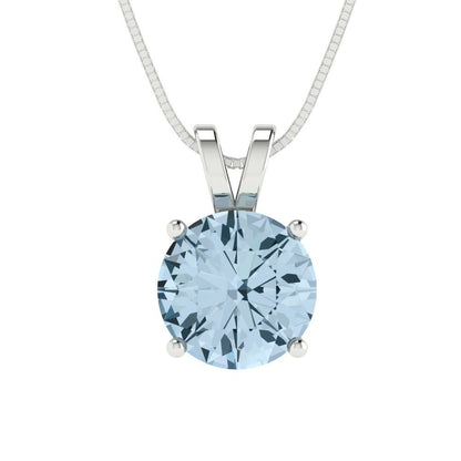 2.5 tcw Necklace Pendant - 14K White Gold Round Cut Solitaire  Sky Blue Topaz - Adjustable Length - 15in Box Chain to 18in
