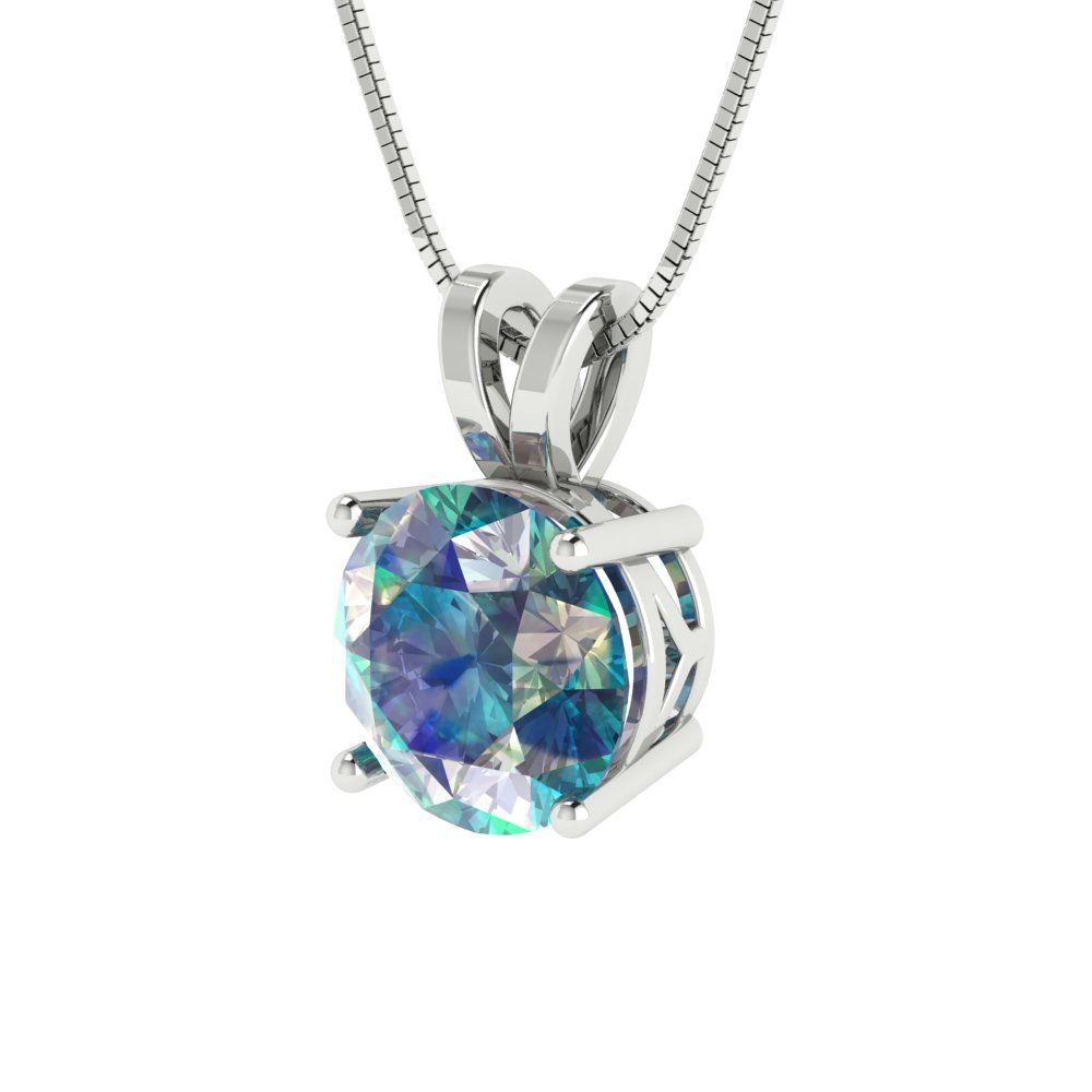 2.5cttw Round Cut Blue Moissanite Gold-Plated 925 Silver Pendant and 16" Box-Chain Necklace