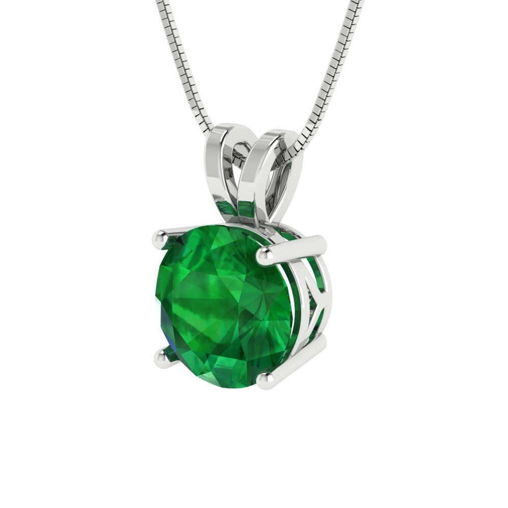 2.5cttw Round Cut Emerald Gold-Plated 925 Silver Pendant and 16" Box-Chain Necklace