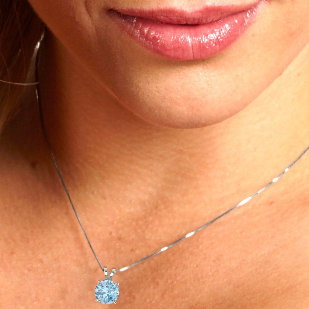 2.5 tcw Necklace Pendant - 14K White Gold Round Cut Solitaire  Sky Blue Topaz - Adjustable Length - 15in Box Chain to 18in
