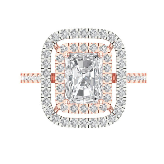 2.62 cttw Zirconia Simulated Diamond Hidden Halo Engagement Ring - Solid Rose/White Gold (VVS1, Emerald Cut,8X6.0mm)