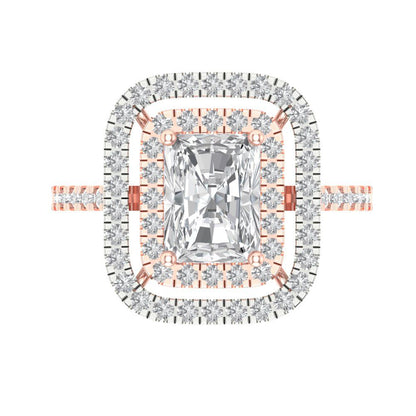 2.62 cttw Moissanite Hidden Halo Engagement Ring - Solid Rose/White Gold (VVS1, Emerald Cut,8X6.0mm)