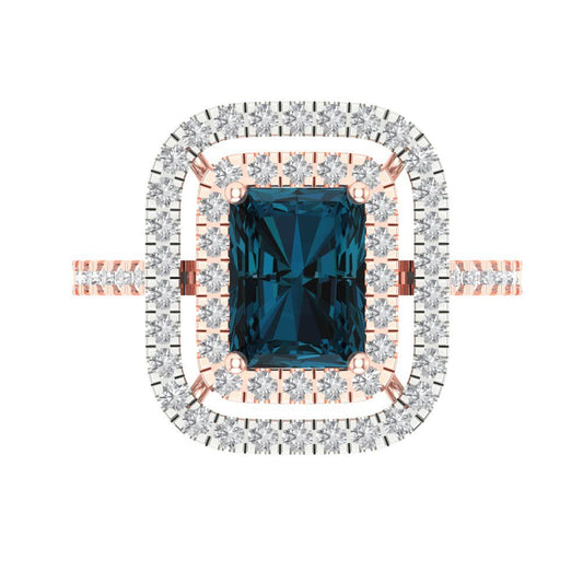 2.62 cttw Natural London Blue Topaz Hidden Halo Engagement Ring - Solid Rose/White Gold (VVS1, Emerald Cut,8X6.0mm)