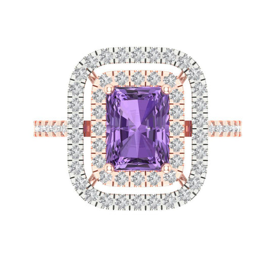 2.62 cttw Simulated Alexandrite Hidden Halo Engagement Ring - Solid Rose/White Gold (VVS1, Emerald Cut,8X6.0mm)