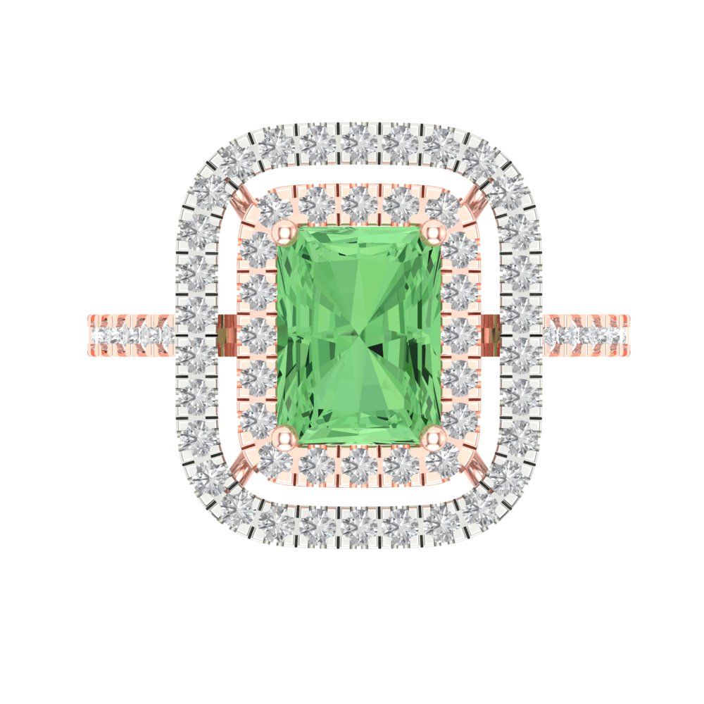 2.62 cttw Zirconia Simulated Green Diamond Hidden Halo Engagement Ring - Solid Rose/White Gold (VVS1, Emerald Cut,8X6.0mm)