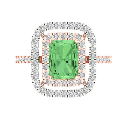 2.62 cttw Zirconia Simulated Green Diamond Hidden Halo Engagement Ring - Solid Rose/White Gold (VVS1, Emerald Cut,8X6.0mm)