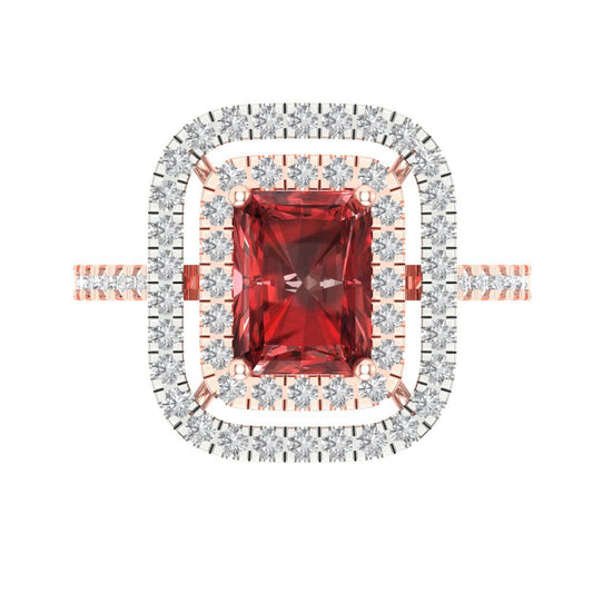 2.62 cttw Natural Garnet Hidden Halo Engagement Ring - Solid Rose/White Gold (VVS1, Emerald Cut,8X6.0mm)