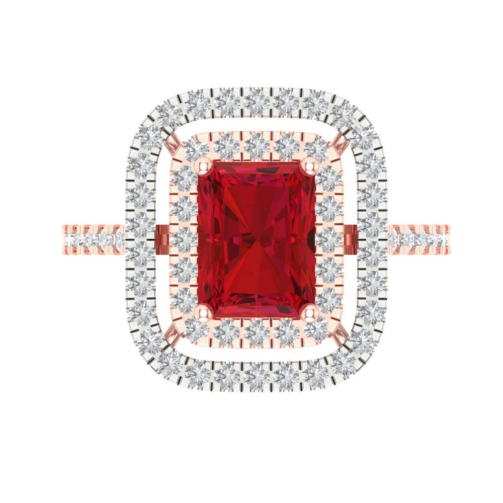 2.62 cttw Simulated Ruby Hidden Halo Engagement Ring - Solid Rose/White Gold (VVS1, Emerald Cut,8X6.0mm)