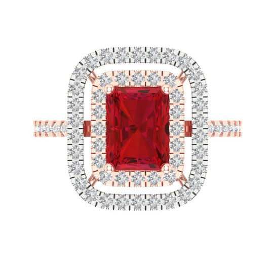 2.62 cttw Simulated Ruby Hidden Halo Engagement Ring - Solid Rose/White Gold (VVS1, Emerald Cut,8X6.0mm)