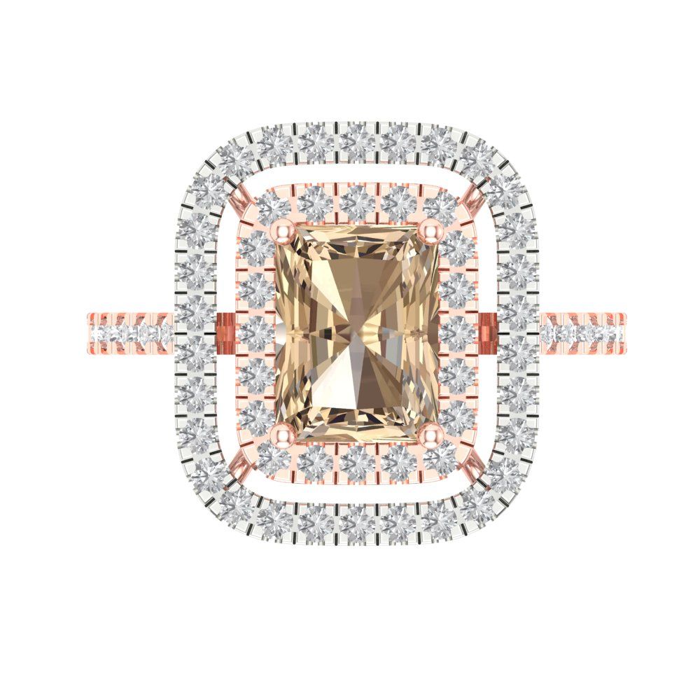 2.62 cttw Yellow Moissanite Hidden Halo Engagement Ring - Solid Rose/White Gold (VVS1, Emerald Cut,8X6.0mm)