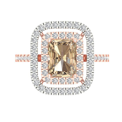 2.62 cttw Yellow Moissanite Hidden Halo Engagement Ring - Solid Rose/White Gold (VVS1, Emerald Cut,8X6.0mm)