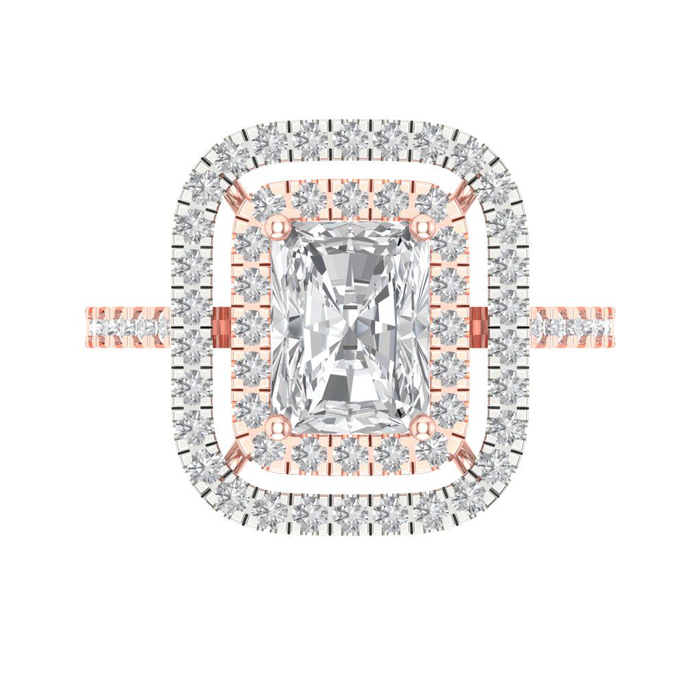 2.62 cttw White Sapphire Hidden Halo Engagement Ring - Solid Rose/White Gold (VVS1, Emerald Cut,8X6.0mm)