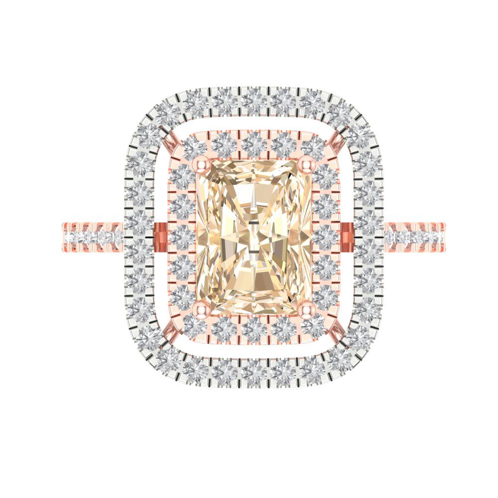 2.62 cttw Natural Morganite Hidden Halo Engagement Ring - Solid Rose/White Gold (VVS1, Emerald Cut,8X6.0mm)